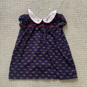 Beaufort bonnet blue cotton dress with flowers and embroidered collar